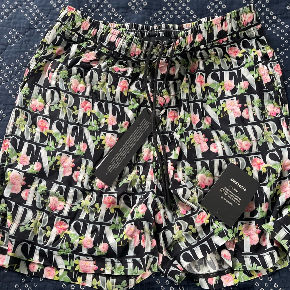 Black and Pink Cargo Shorts with Tropical Print